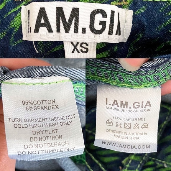 I.AM.GIA Pant Tali Denim Flare Animal Print High-Rise Green Tiger XS EUC - Picture 2 of 11